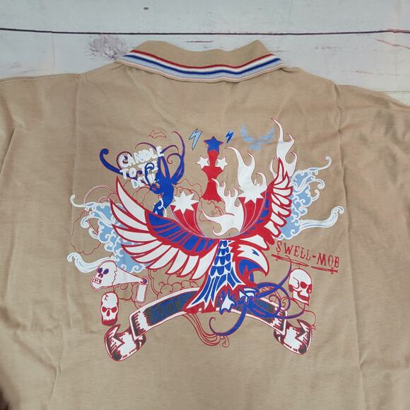 Vintage Artful Dodger Light Brown Skull Eagle Polo Shirt - XL - NWT - Picture 3 of 7